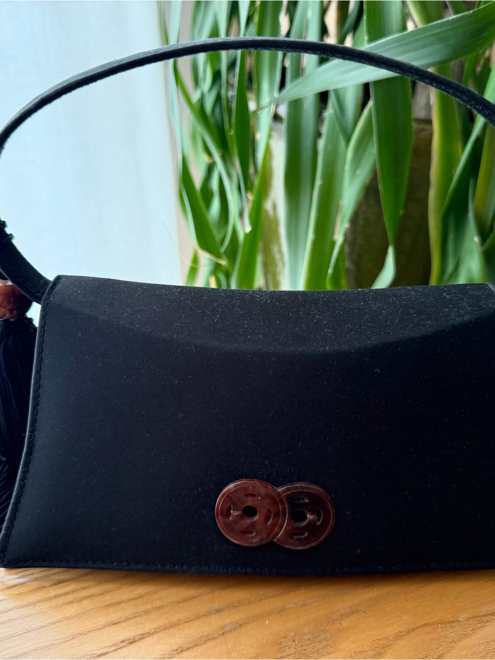Vintage Vanessi Black Satin Evening Bag Tassel Cocktail Purse